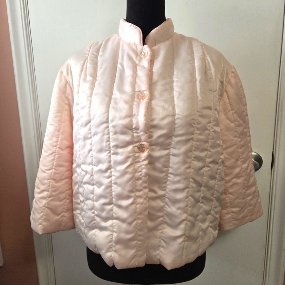 VINTAGE SEARS Pink Quilted Satin Bed Jacket Coquette Romantic